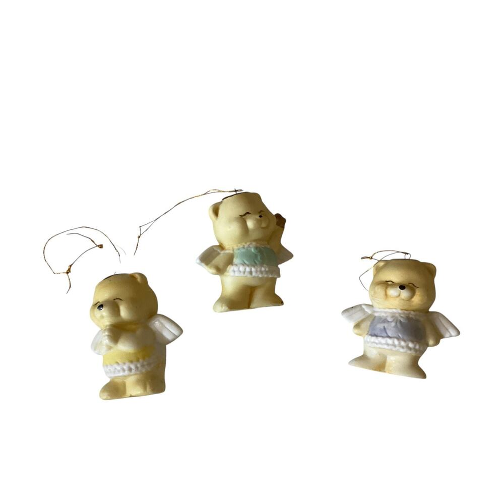 Vintage Teddy Bear Angel Ornaments Set of 3  See Description